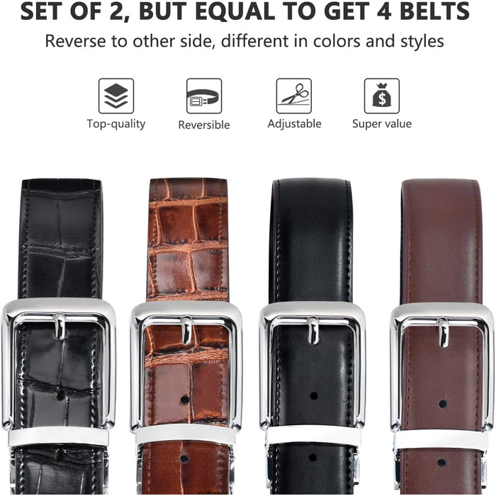 Чоловічі ремені 2 шт. Змінні, шкіряні, з натуральної шкіри крокодила, чорний та коричневий, 40-42 розмір