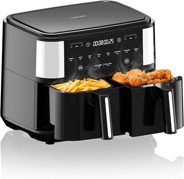 Фритюрниця VERTENZ Taste 90 9л з подвійною камерою, аерофритюрниця без олії, 8 програм, 2600 Вт, антипригарне покриття, чорна