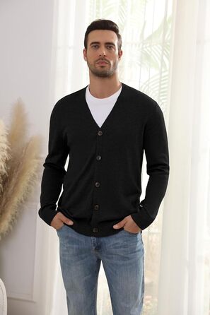 Чоловіча в'язана жилетка в стилі вінтаж з ґудзиками, з V-подібним вирізом, легка, для осені/зими (чорний, L)