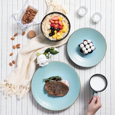 Stoneware Combination Service, vancasso GUTO Tableware Service, 48-piece Dinnerware Set with 12 Dinner Plates, Dessert Plates, Bowls, and Cups for 12 People