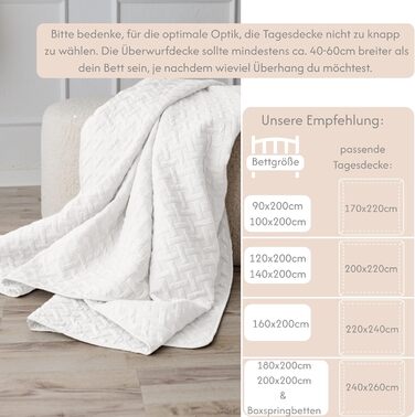 Daybed Cover 200x220 Bed Throw Bed Cover Sofa Throw Quilted Blanket Sofa Blanket Throw Blanket Bed Cover XXL Oversized Quilted Daybed Cover Quilted Quilt Bedspread (200x220cm, White)