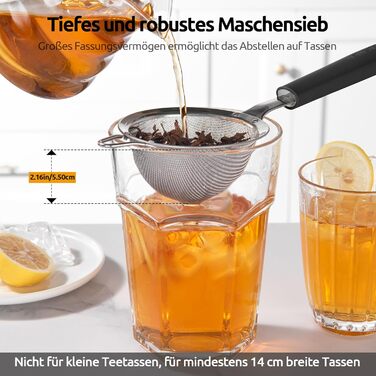Кухонне сито U-Taste з дрібною сіткою 8,5 см, з нержавіючої сталі 18/8, з міцною заклепкою та силіконовою ручкою, для просіювання борошна, чаю, рису, кіноа, чорне