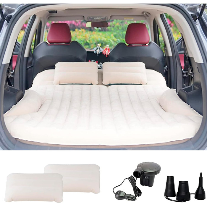 KMZ Automatic Car Mattress, 2 Pillow Car Air Mattress, Double-Sided Thickened Flocked Auto Mattress, Inflatable Car Bed for Trunk Rear Seat