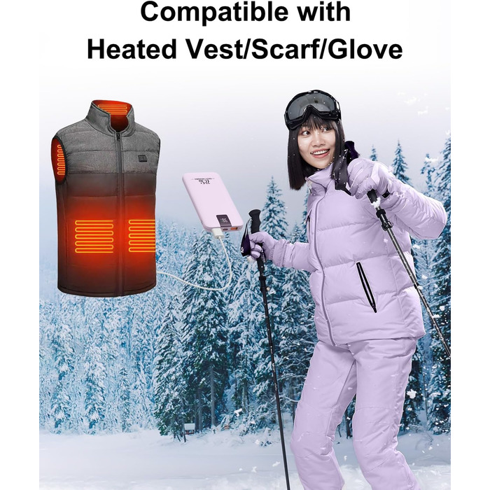 Powerbank 10000mAh 22.5W з LCD-дисплеєм, 3 виходи та 2 входи, USB C, фіолетовий