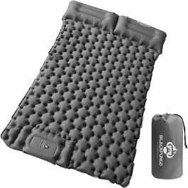 Double Camping Sleeping Pad with Built-in Pillow & Foot Pump - Lightweight Inflatable Mat for Camping, Backpacking, Hiking, Travel & Tent (Gray)