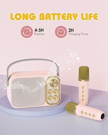 Караоке машина з 2 мікрофонами, портативна Bluetooth колонка для дітей та дорослих, 7 голосових ефектів, ідеально для вечірок та днів народження, рожева