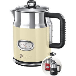 Електричний чайник Russell Hobbs 1.7л, 2400W, Retro Creme, з регулюванням температури, LED-дисплей, нержавіюча сталь