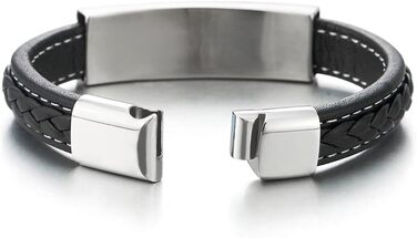 Чоловічий браслет COOLSTEELANDBEYOND з нержавіючої сталі та шкіри з грецьким орнаментом, чорний, плетіння