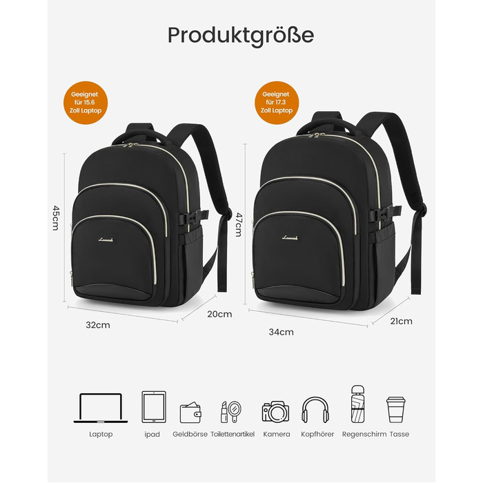 LOVEVOOK Рюкзак для жінок, 15.6 дюймів, водонепроникний, для школи, підлітка, елегантний, на кожен день, для роботи, навчання, подорожей, чорний