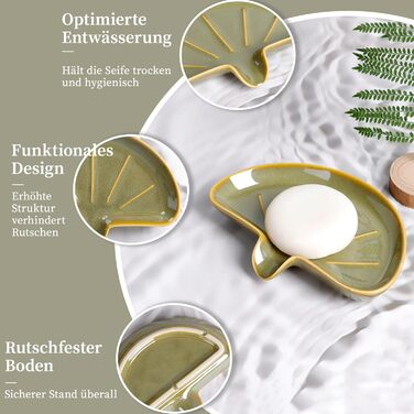 Керамічна мильниця з піддоном ANTIS'S HOME, Зелений милотримач на магнітній основі для ванної, душу та умивальника, Сучасний декор для ванної кімнати