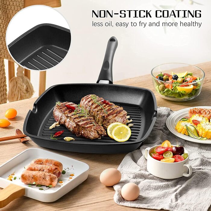 Сковорода гриль 28x28 см з алюмінію з індукційним дном, антипригарна PFOA-free, легка в очищенні