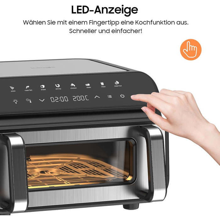 iceagle Hot Air Fryer XXL Air Fryer 8.5L - Hot Air Fryer with Viewing Window | Air Fryer, 7 Programs, 1700W, Space-Saving and Quiet Operation (55db)