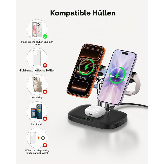 Універсальна зарядна станція 5 в 1 для 2 смартфонів iPhone та 2 Apple Watch, багатофункціональний зарядний пристрій