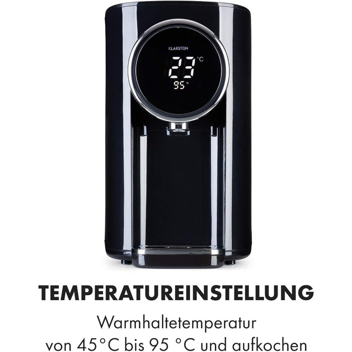 Klarstein Hot Spring Plus Hot Water Dispenser, Water Tank: 5 Liters, Large LCD Display, Temperatures: 45-95 °C, Stainless Steel Water Tank, Dry-Run & Overheating Protection, Child Lock, black