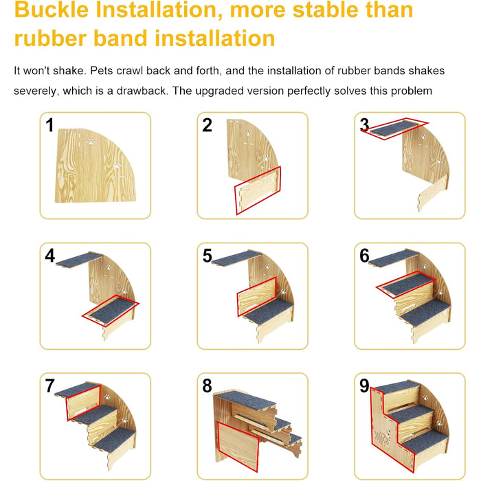 Сходинка для котів та собак з натурального дерева, 3 сходинки, 35 см, стабільна та неслизька