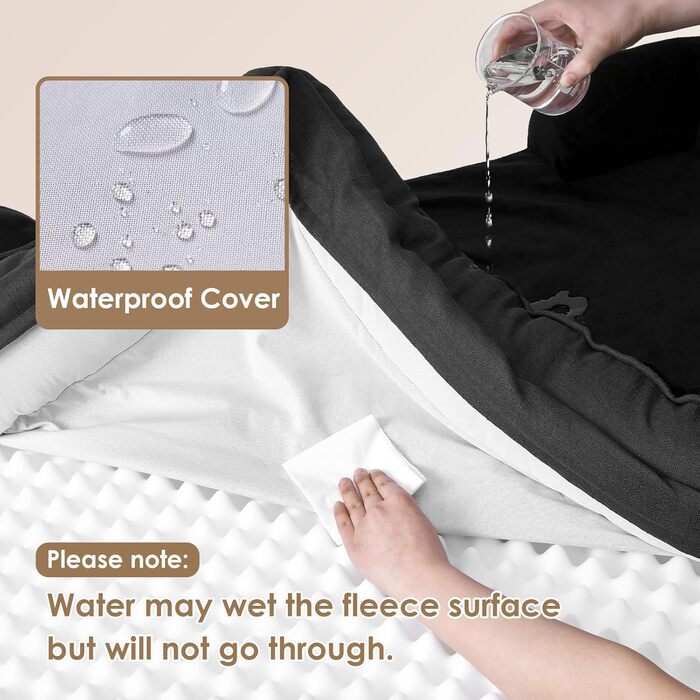 Ортопедичне ліжко для собак великих порід, 91x68 см, з Memory Foam, кошик для собак середніх порід, миється, водонепроникне, неслизьке, диванчик для собак з високим бортиком (104x69x17 см, чорний)