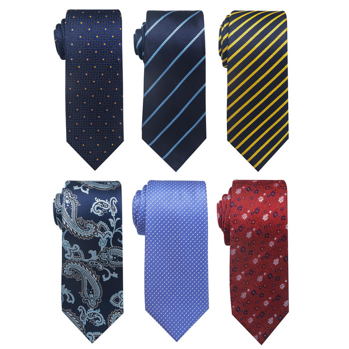 Чоловічий набір краваток (6 шт.) Jacquard: блакитні в смужку, з павлином, золотом та червоною квіткою