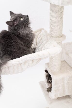 Котячий комплекс Petrebels Cleopatra, 134 см, з лежаком та котячою печерою, діаметр стовпів 9 см, бежевий/кремовий