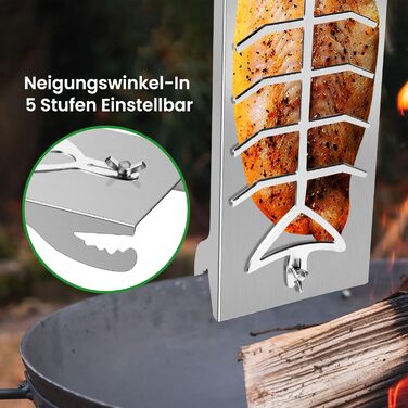 Решітка для приготування лосося на відкритому вогні (Flammlachsbrett) з нержавіючої сталі, поширена 17 см, для грилів та вогнищ