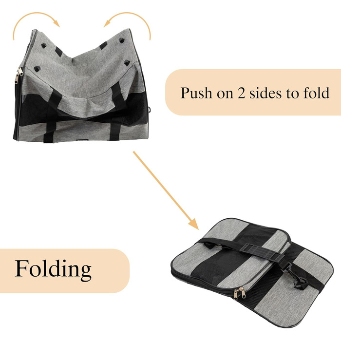 Транспортна сумка для котів та собак, дихаюча та складна, транспортна переноска з регульованим плечовим ременем, знімна плюшева матрацна подушка (Сірий, L)