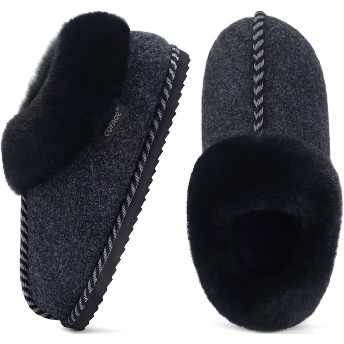 Тапочки домашні жіночі COFACE з Memory Foam, з фетру, чорні, розмір 36-43 (EU 38)