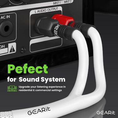 Акустичний кабель GEARit з банановими штекерами 12 AWG, 10.7 м, OFC CL2, плетений для Hi-Fi, домашнього кінотеатру, підсилювачів (Золотий)