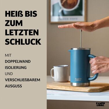 Френч-прес Campo Libre® Giorgio з нержавіючої сталі 0.6л, з термофункцією, 100% перероблена сталь, блакитний Neptune