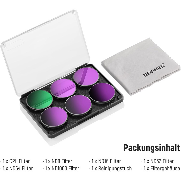 Набір фільтрів NEEWER ND для DJI Osmo Action 3/4/5 Pro (6 шт.) - ND8, ND16, ND32, ND64, ND1000, CPL
