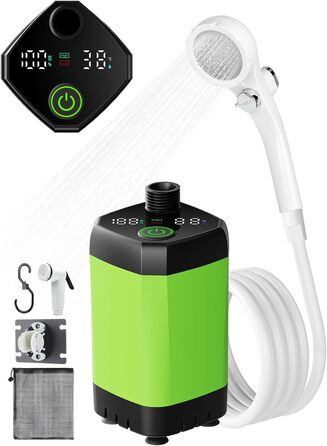 Upgraded Portable Camping Shower, Camping Shower with Rechargeable 6000mAh Battery and Temperature Display, Mobile Shower Set with Showerhead and Hose for Hiking, Camping, Travel, Beach, Pet