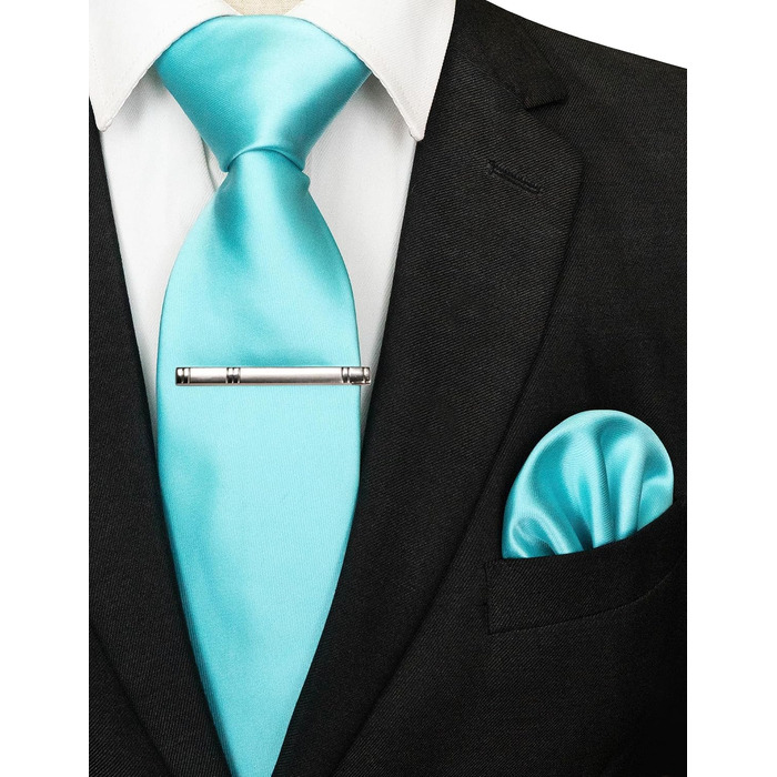 Чоловічий шовковий краватка-набір JEMYGINS: краватка, нагрудна хустка та зажим (блакитний, морський)