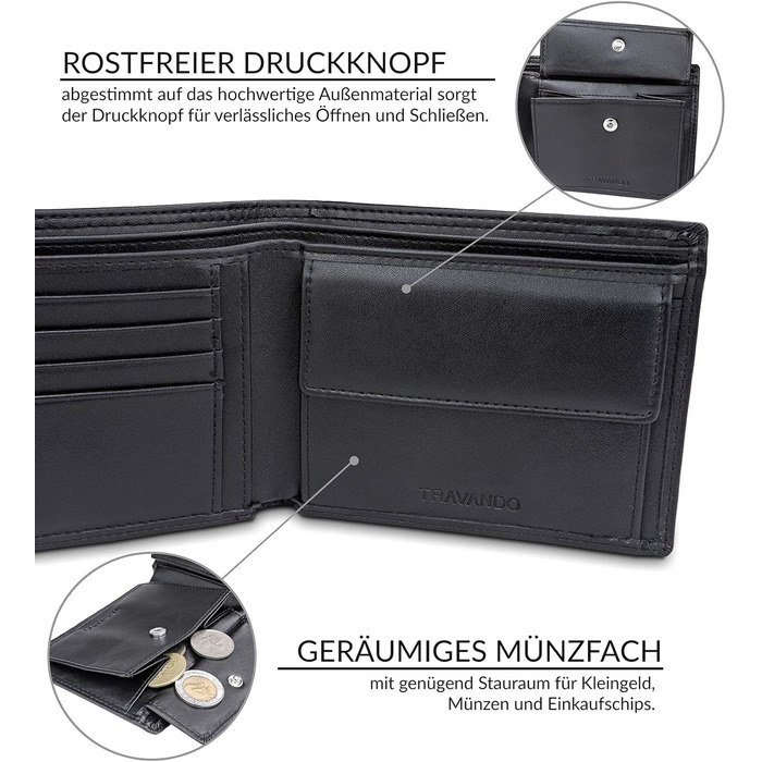 TRAVANDO Wallet for Men - Large, TÜV RFID Certified, Bi-Fold Wallet with 13 Card Slots, Coin Pocket, Oslo Wallet