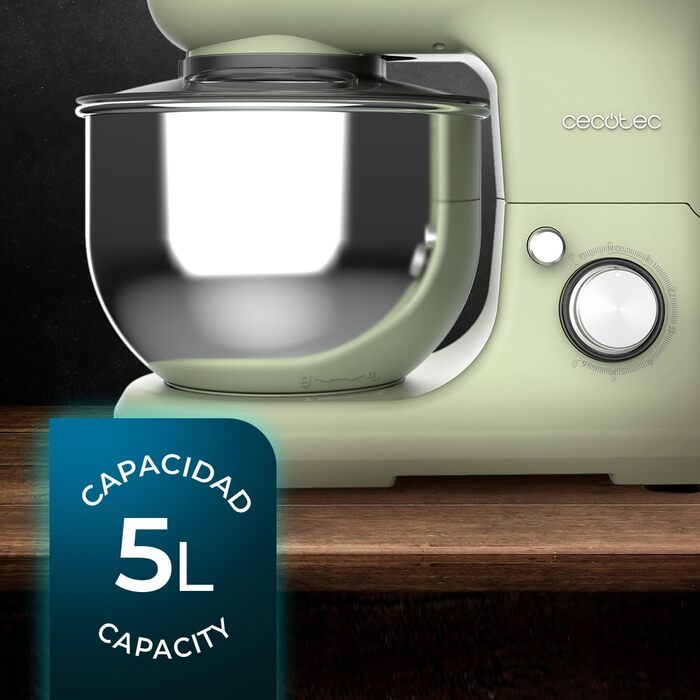 Кухонний комбайн Cecotec Cecomixer 250W з чашею з нержавіючої сталі, 3л, 5 функцій (місити, збивати, перемішувати, монтувати, емульгувати), 6 швидкостей, зелений