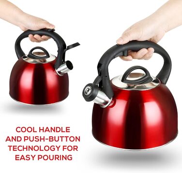 Чайник-свисток 2,5 л з нержавіючої сталі для Induktion, Gas, з свистком, чайник, кип'ятильник, кип'ятильник (червоний)