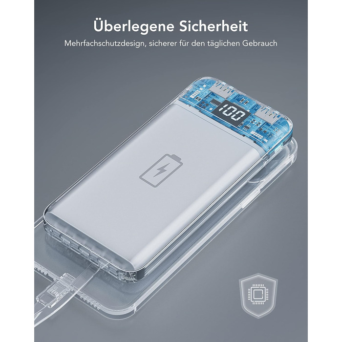 Power Bank Charmast 10000mAh з 6 виходами, USB-C, LED-дисплеєм, 4 кабелями, чорний