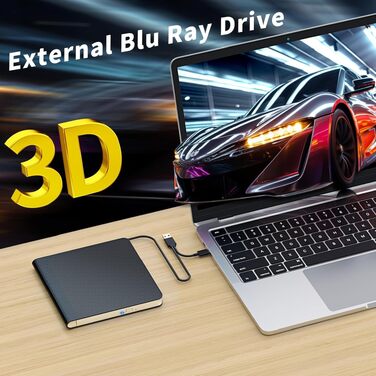 Зовнішній Blu-ray привід USB 3.0 та Type-C, портативний BD/DVD плеєр та рекордер для Windows та MacOS, чорний