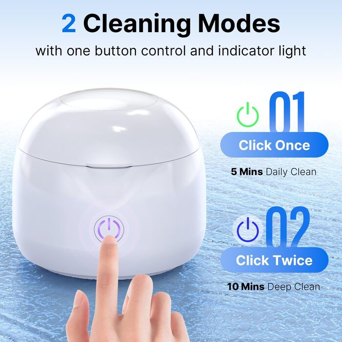 Ультразвуковий очищувач, 45000 Гц, 200 мл, для зубних протезів, альгінаторів, брекетів, зубних щіток, ювелірних виробів (білий)