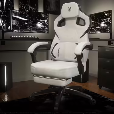 Dowinx Gaming Chair Fabric with Footrest, Large and High Gaming Chair for Heavy People, Computer/PC Gamer Chair for Adults with Massage (White Gray) Gray Fabric