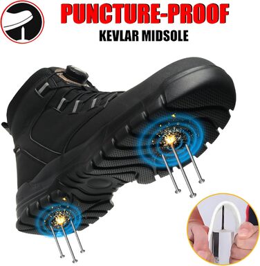 Черевики безпеки для чоловіків та жінок. Легкі, водонепроникні робочі черевики зі сталевим підноском. Чорні робочі черевики з антиковзкою підошвою. Розмір 43 EU