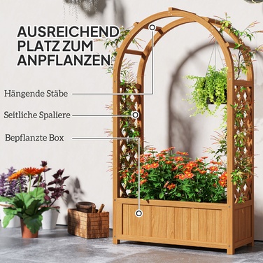 Outsunny Raised Garden Bed Planter with Trellis, Curved Roof Arbor Planter Box Wood, Garden Trellis 83x36x145cm for Garden Balcony Terrace, Flower Pot for Climbing Plants Hanging Plants, Flowers | Aosom