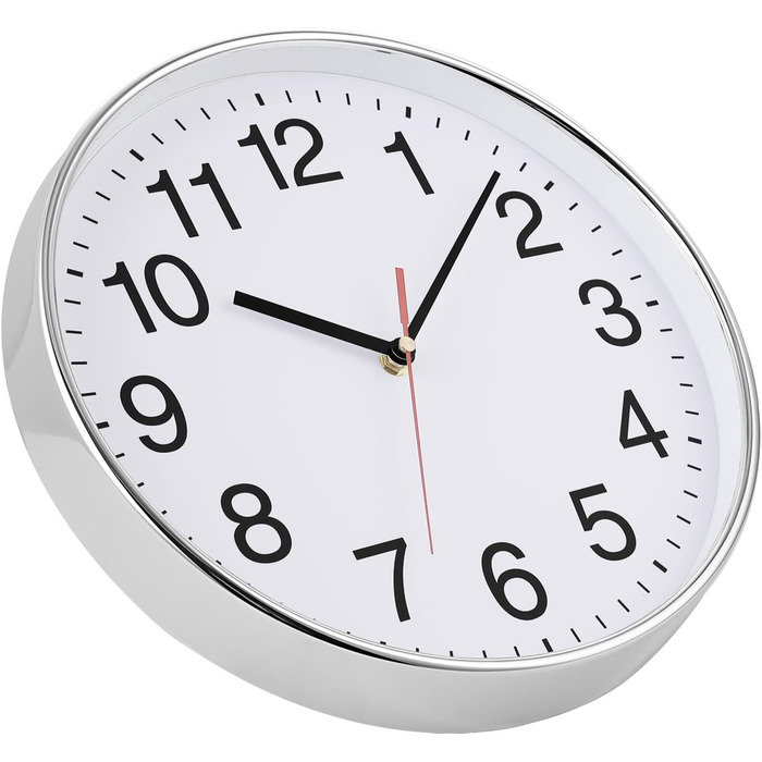 Plumeet Extra Large Silent Wall Clock, 40.6cm Soundless Non-Ticking Quality Black Quartz Wall Clock Decorative Home/Kitchen/Office/School Clock, Easy to Read (White) (Silver, 30 cm)