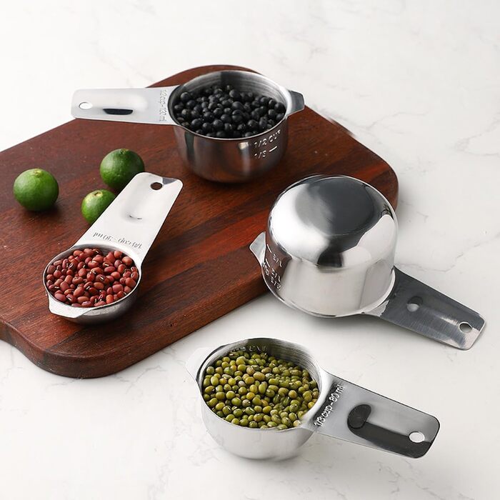 Measuring cup and spoon set, 7 stainless steel measuring cups and 6 stainless steel measuring spoons, kitchen aids for cooking and baking