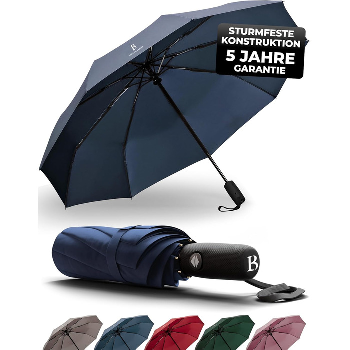 LOGAN & BARNES Парасолька штормостійка до 140 км/год - компактна, з тефлоновим покриттям, модель Boston, синього кольору