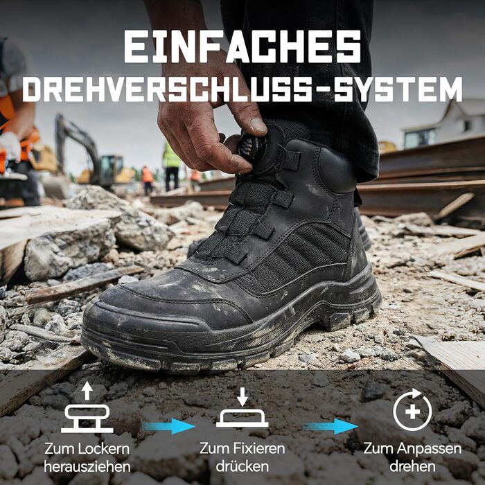 Черевики безпеки ANGRYRAM для чоловіків та жінок, легкі, чорні, з поворотним затвором, 44.5 EU, антиковзаючі, захист від проколів