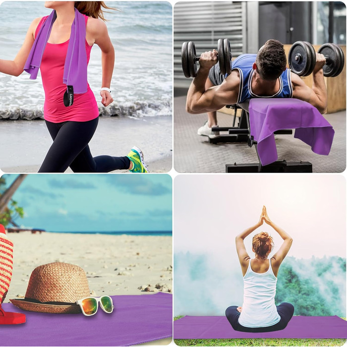 Набір рушників Leeyunbee з мікрофібри (2 шт.) - 160x80 см + 80x40 см, швидковисихаючі, для спорту, подорожей, пляжу (фіолетовий)