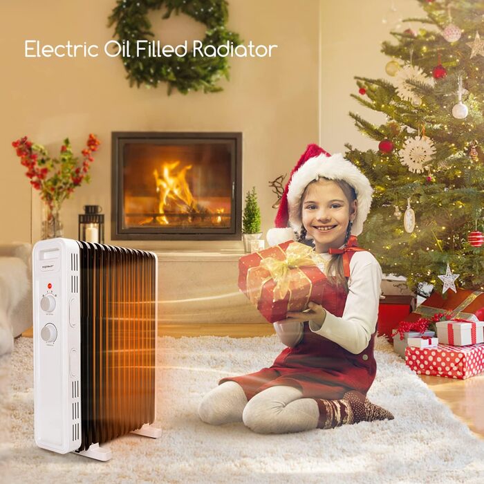 Електричний масляний радіатор Aigostar 2500W з термостатом, 13 ребер, 30м², 3 режими, захист від перекидання та перегріву