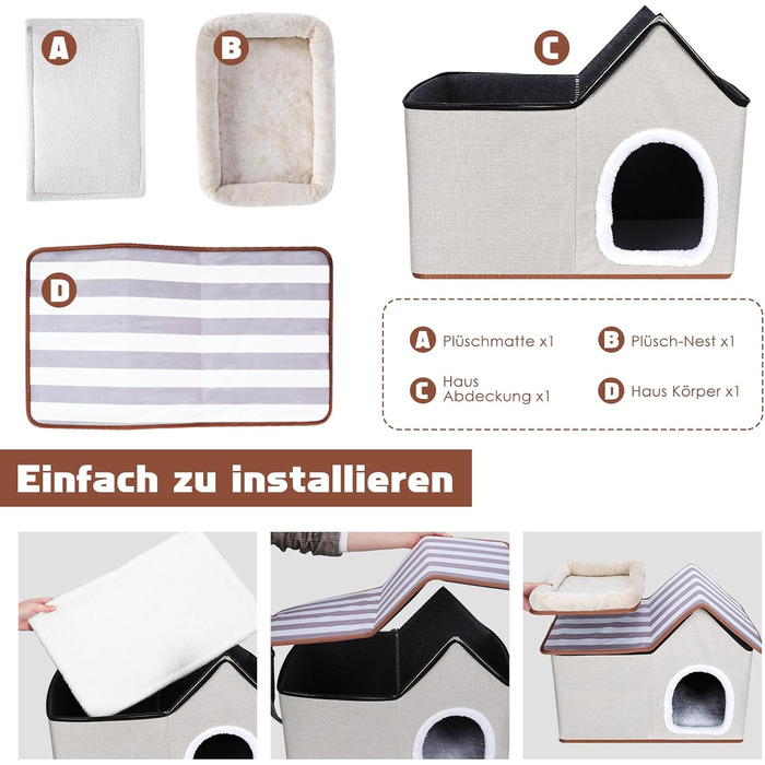 Cat House, Outdoor Cat Cave, Warm Dog Cave, Detachable Dog House with Washable Cushion and Platform, Outdoor Cat Cave, Cat House Cave for Small and Medium Pets (Cat House for Outdoors)