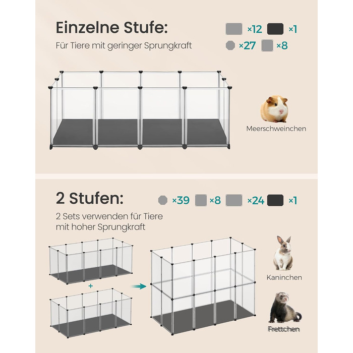 Клітка для дрібних тварин SONGMICS LPC012W01 з піддоном, біла, 143 x 73 x 46 см