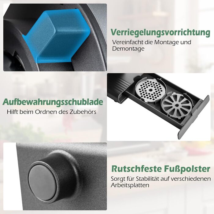 М'ясорубка електрична COSTWAY 2000 Вт з насадками для ковбас та кеббе, 3 диски, контейнер для зберігання - для дому та кухні