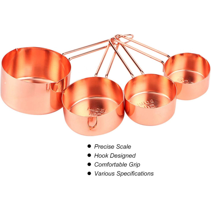 8-Piece Measuring Cup and Spoon Set, Stainless Steel Measuring Spoons with Buckle, Kitchen Baking Accessories for Milk-Tea Shops, Bars, Cafés, Kitchen Utensils (Color: Rose Gold)