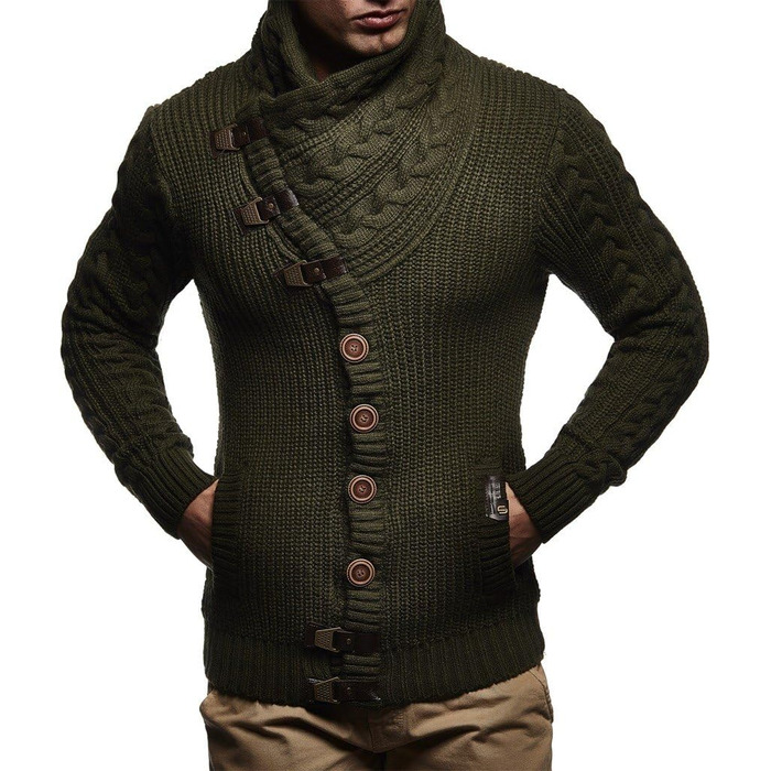 Чоловічий светр Leif Nelson з коміром-шарфом, Slim Fit, теплий, стильний, на осінь/зиму, чорний, хакі, LN7080